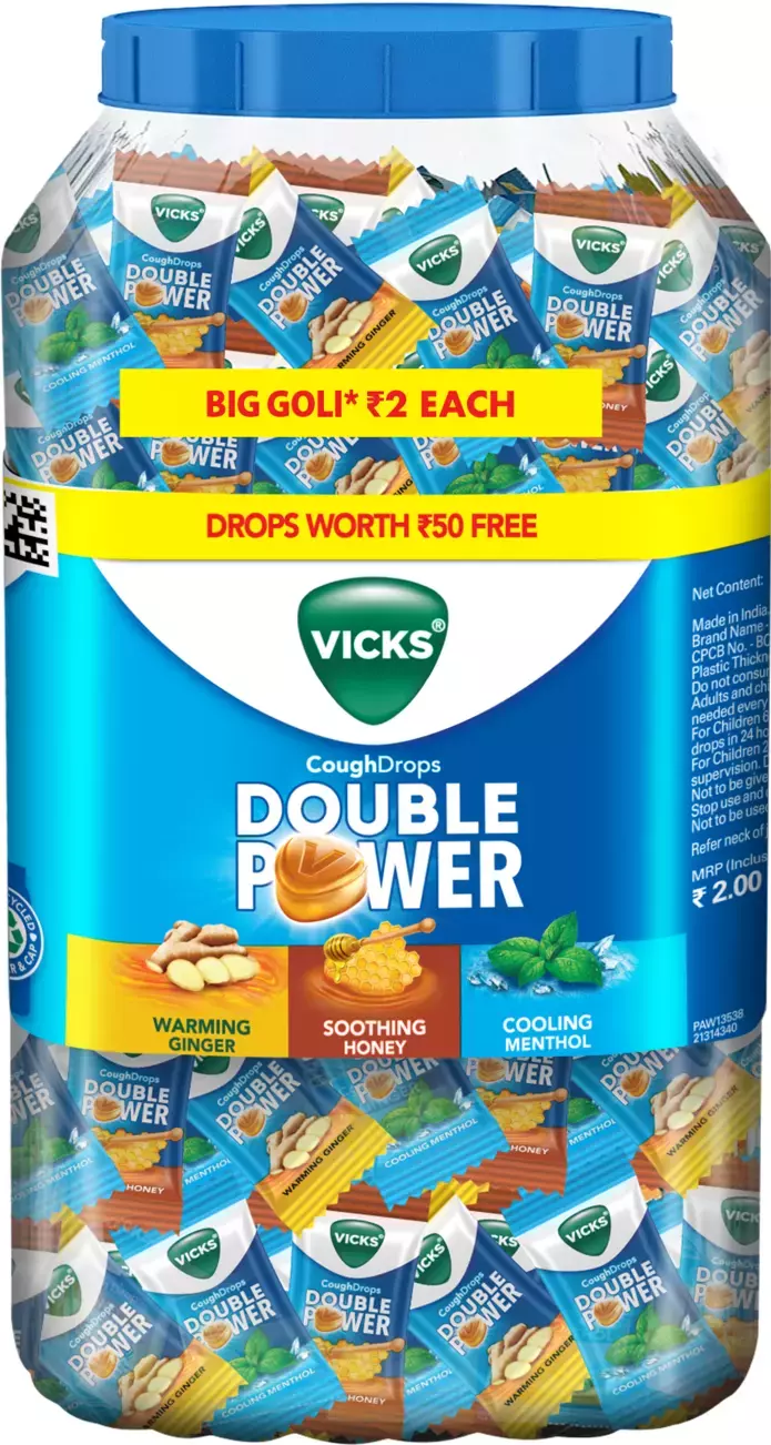 Vicks Double Power Cough Drops (115+25 Free) Jar 140 No's