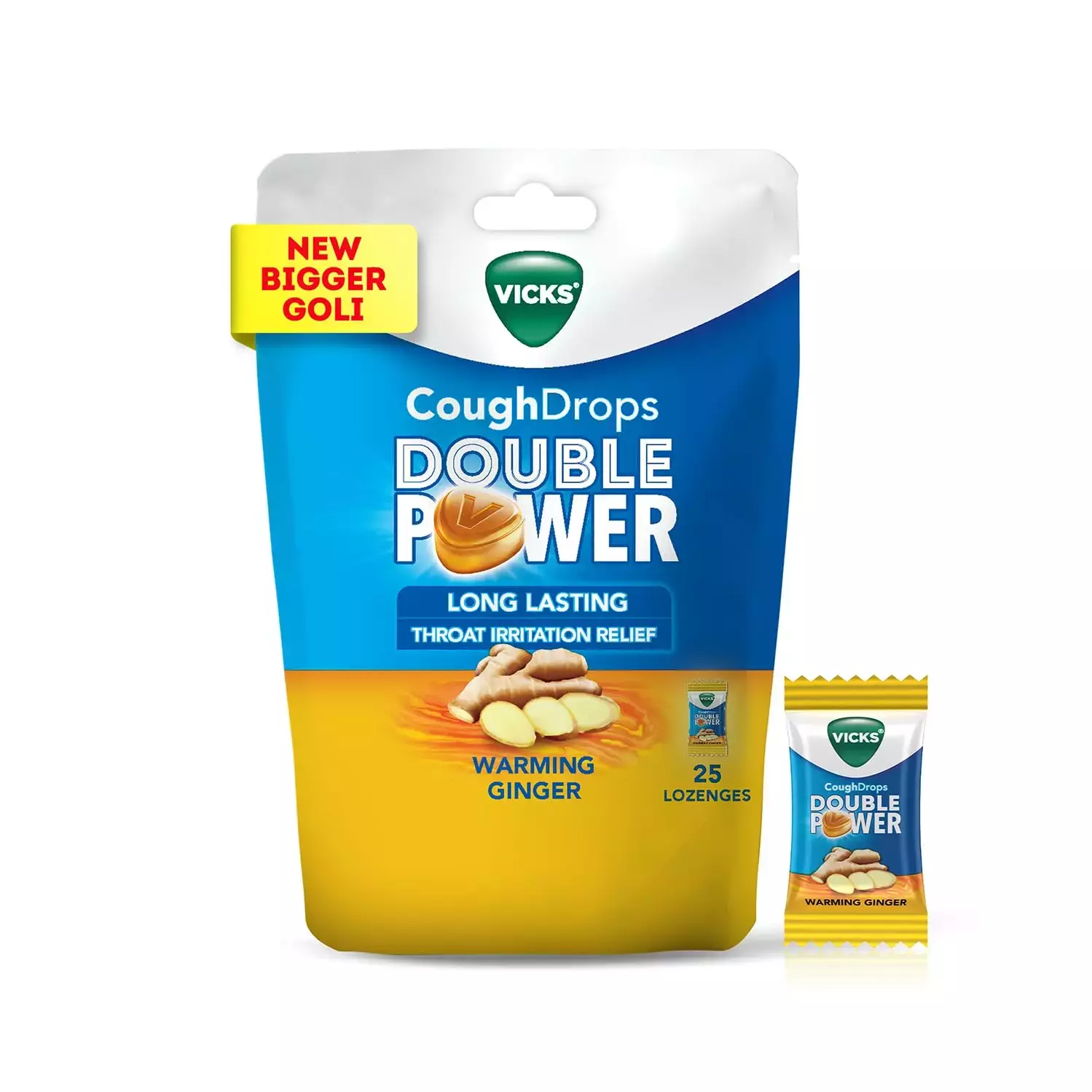 Vicks Cough Drops Double Power Throat Irritation Relief Warming Ginger Pouch Of 25 Lozenges