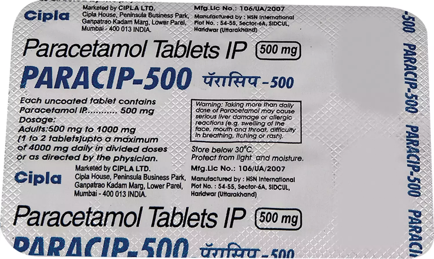 Paracip 500Mg Strip Of 10 Tablets