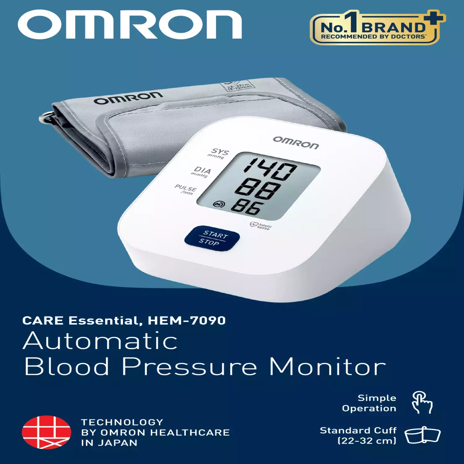 Omron Hem-7090 Automatic Blood Pressure Monitor 1 Nos