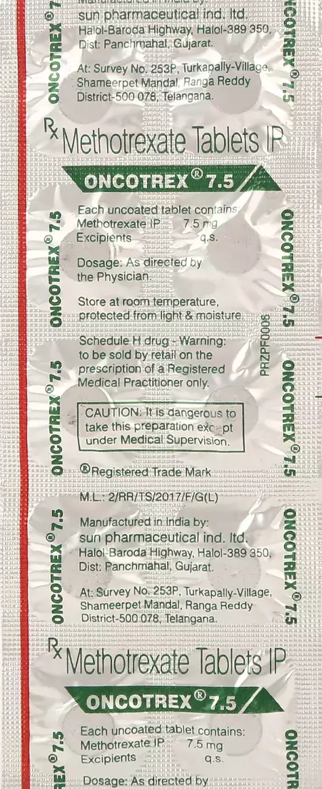 Oncotrex 7.5Mg Strip Of 10 Tablets