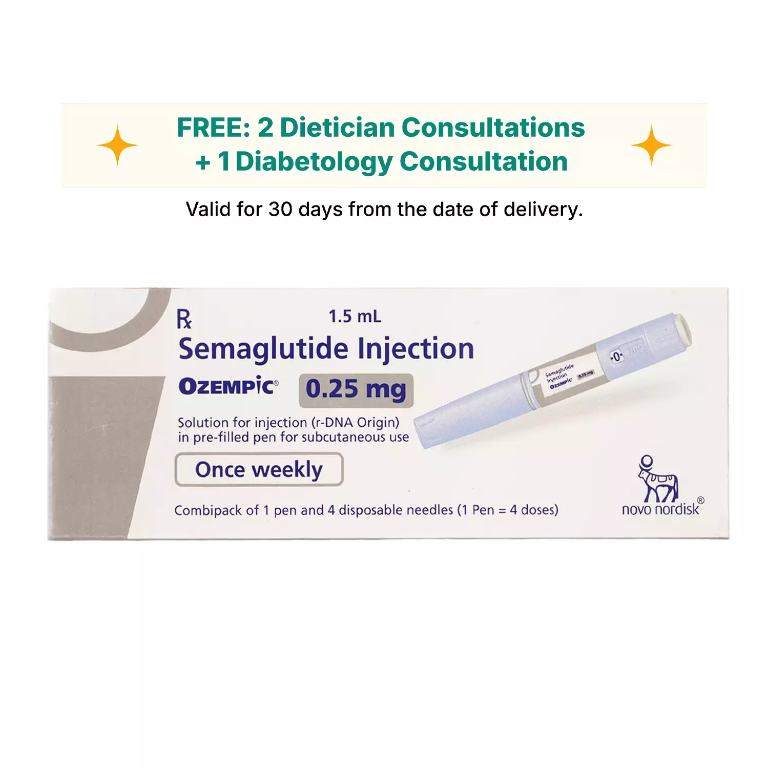 Ozempic 0.25Mg Pre Filled Pen Of 1.5Ml Solution For Injection