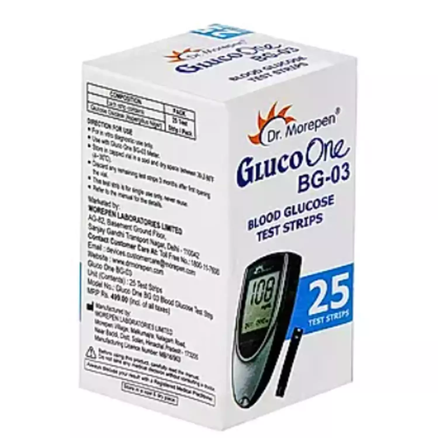 Dr. Morepen Gluco One Blood Glucose Test Strip | Bg-03 | 25'Nos