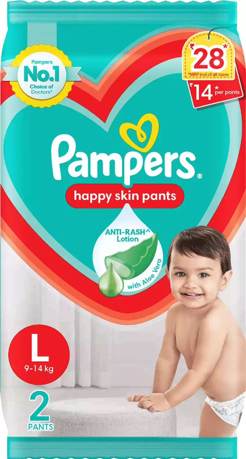 Pampers Happy Sleep Large Size Baby Diaper 9 - 14Kg Pants 2 No's