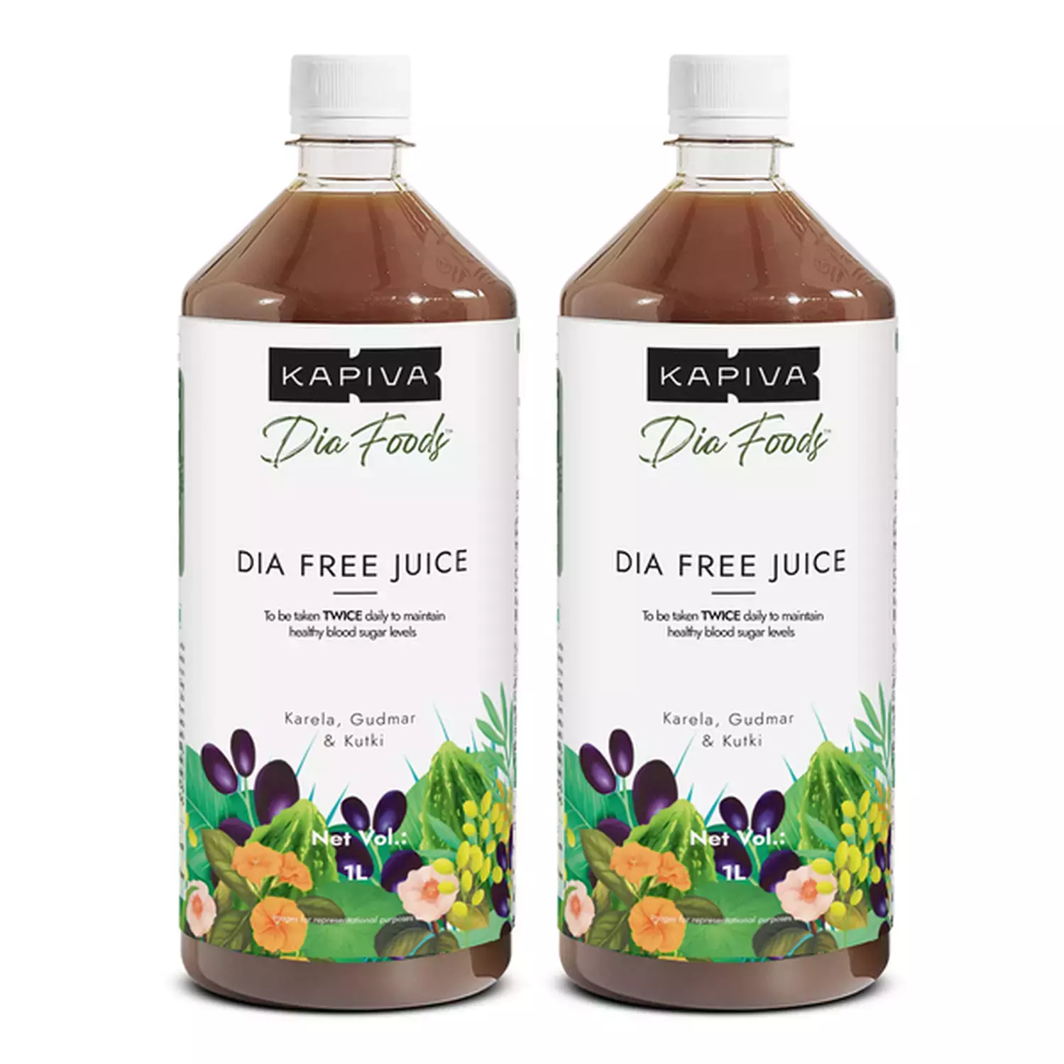 Kapiva Dia Free Juice | 1L |Diabetes Care | Amla | Karela | Jamun & 8 More (2 Pack)