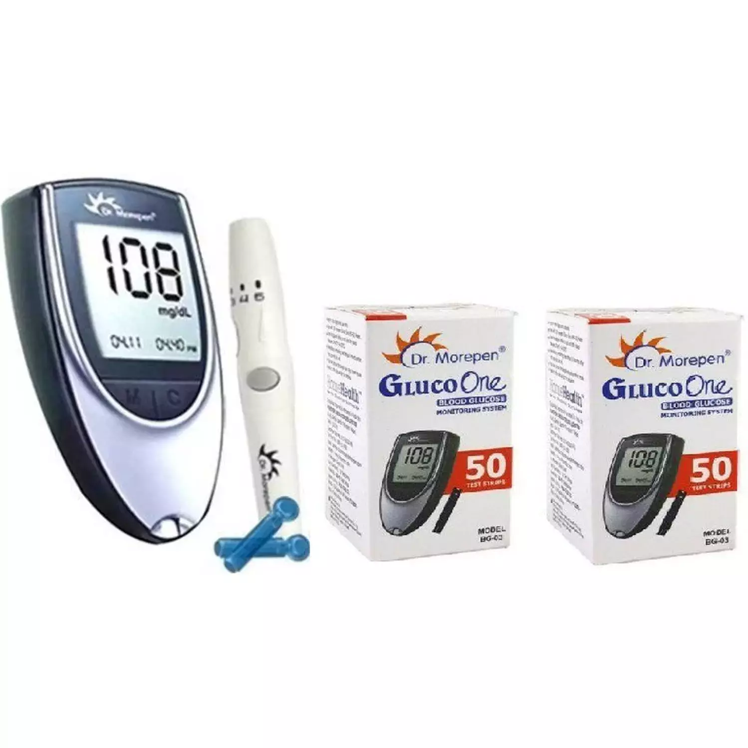Dr. Morepen Blood Sugar Glucometer | Bg-03 | Free 100 Strip & 2 Pack Round Lancet